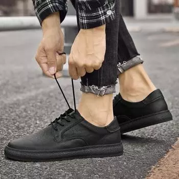 Модные мужские кроссовки из натуральной кожи, модные мужские туфли-оксфорды, повседневная обувь на шнуровке, официальная деловая обувь, удобная мужская обувь для отдыха на открытом воздухе 38 чёрный