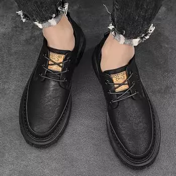 Модные мужские кроссовки из натуральной кожи ручной работы, брендовые мужские повседневные туфли на плоской подошве со шнуровкой, классические мужские туфли для свадьбы, универсальные мужские туфли для скейтбординга 38 чёрный