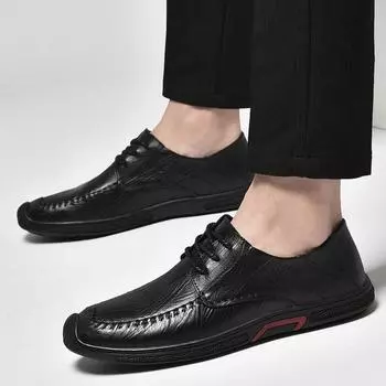 Модные мужские кроссовки из натуральной кожи, повседневная обувь на шнуровке, мужская обувь для отдыха и прогулок, универсальная обувь для скейтбординга 37 чёрный