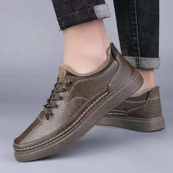 Модные мужские кроссовки из натуральной кожи 2024 года, мужская повседневная обувь, высококачественная мужская удобная обувь для скейтбординга, мужские туфли со шнуровкой из вулканизированной стали 38 хаки