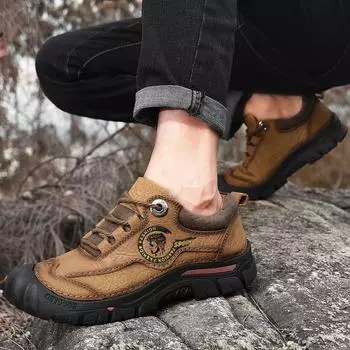 Модные мужские кроссовки из натуральной кожи для кемпинга, мужская повседневная обувь класса люкс для отдыха, прогулок, скалолазания, мужская обувь для походов на открытом воздухе 38 чёрный