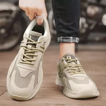 Модные мужские кроссовки из вулканизированной кожи на шнуровке, дышащие, удобные, мужские кроссовки для активного отдыха на природе, весна-осень 38 бежевый