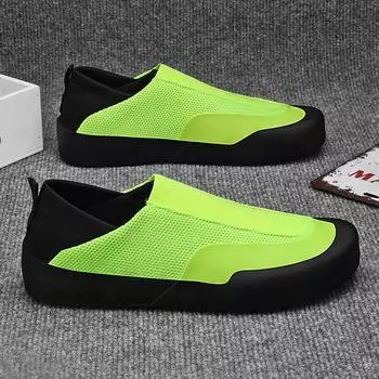 Модные мужские кроссовки, летние дышащие прогулочные кроссовки, желтые лоферы, мужская повседневная обувь на плоской подошве, мужские кроссовки 39 зелёный