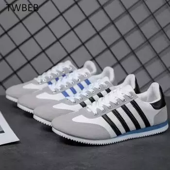 Модные мужские кроссовки на плоской подошве, синяя полосатая спортивная обувь из искусственной кожи для мужчин, легкие кроссовки, мужские кроссовки, размер 39-44 39 чёрный