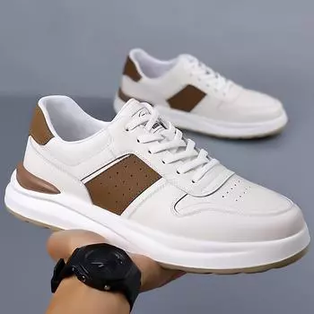 Модные мужские кроссовки на шнуровке черные белые Falts повседневные туфли мужские кожаные с мягкой подошвой мужские туфли Borgue обувь для активного отдыха Chaussure Homme 6.5 чёрный