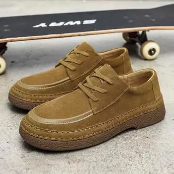 Модные мужские кроссовки на шнуровке Повседневные туфли из коровьей замши на плоской подошве Дизайнерские туфли Удобные модные кожаные туфли-оксфорды Мягкая универсальная обувь 6.5 коричневый