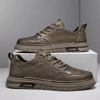 Модные мужские кроссовки осень/зима 2024: Мягкая кожа, низкие повседневные кеды, модный тренд, нескользящая и износостойкая модная обувь 39 чёрный