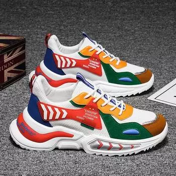 Модные мужские кроссовки осенние дышащие сетчатые туфли на толстой подошве, увеличивающие рост, мужские на шнуровке, противоскользящие, удобные, модные спортивные туфли 39 красный