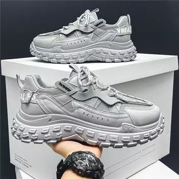 Модные мужские кроссовки, сетчатые дышащие массивные кроссовки для мужчин, повседневные кроссовки на платформе, уличный стиль, сетчатая обувь, мужская летняя обувь 40 серый