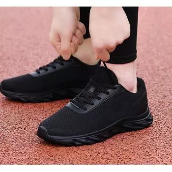 Модные мужские кроссовки сетчатые повседневные туфли дышащие мужские теннисные туфли на шнуровке легкие кроссовки для ходьбы на плоской подошве Zapatos De Hombre Plus Size 38-45 44 чёрный