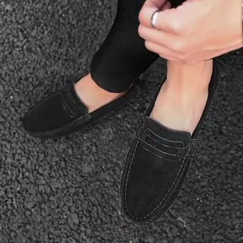 Модные мужские кроссовки. Удобная повседневная прогулочная обувь для мужчин. Мокасины хорошего качества. Большой размер 47. Кроссовки для вождения в британском стиле. 38 чёрный