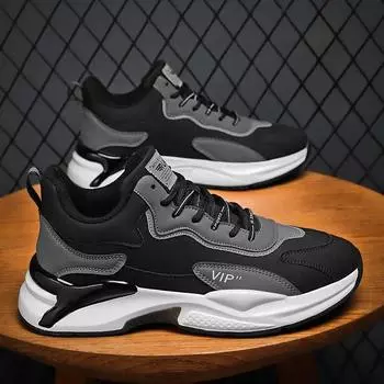 модные мужские кроссовки удобные вулканизированные туфли на платформе PU повседневные кроссовки мужские новые модные кроссовки на шнуровке Zapatillas Hombre 39 чёрный
