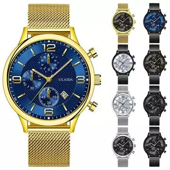 Модные мужские кварцевые часы из нержавеющей стали с тремя глазами и маленьким циферблатом One Size