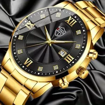 Модные мужские кварцевые часы из нержавеющей стали с календарем, деловые наручные часы, мужские подарки