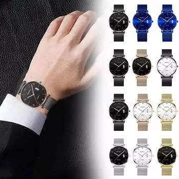 Модные мужские кварцевые часы из нержавеющей стали со светящимся маленьким циферблатом One Size