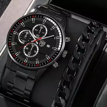 Модные мужские кварцевые часы МУЖСКИЕ наручные часы из нержавеющей стали мужские повседневные кварцевые часы браслет мужской часы с датой чёрный/золотистый