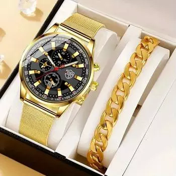 Модные мужские кварцевые часы с календарем, мужские наручные часы из нержавеющей стали с сетчатым ремешком, мужские спортивные часы, набор браслетов, часы с датой ярко-розовый