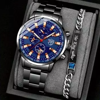 Модные мужские кварцевые часы с календарем, повседневные мужские кварцевые наручные часы из нержавеющей стали, мужские часы-браслет