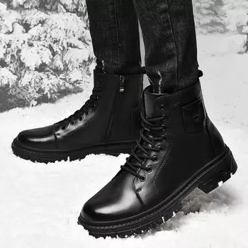 Модные мужские лаконичные кожаные ботинки, модные высокие деловые туфли для мужчин, повседневные ботинки, корейские ботильоны, мужские офисные ботинки Daliy 38 чёрный