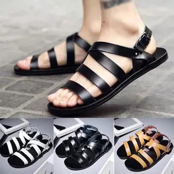 Модные мужские легкие нескользящие сандалии на плоской подошве в римском стиле, повседневная пляжная обувь 43 чёрный