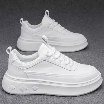 Модные мужские легкие повседневные туфли весна-осень 2024 года, новые универсальные кожаные школьные белые кроссовки со шнуровкой, нескользящие, мужские повседневные туфли 39 белый
