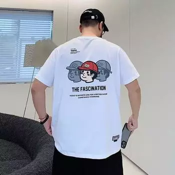 Модные мужские летние большие размеры, новые свободные хлопковые рубашки из тяжелого хлопка, футболка с короткими рукавами с увеличенным принтом M