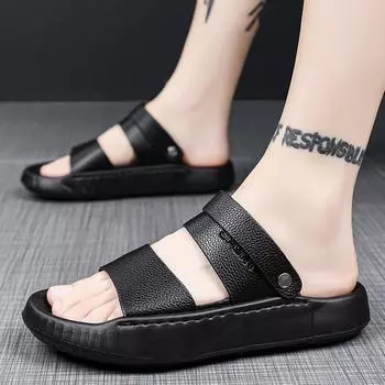 Модные мужские летние кожаные сандалии с мягкой подошвой, удобные повседневные сандалии, модные легкие тапочки, нескользящая пляжная обувь для отдыха на открытом воздухе 39 коричневый