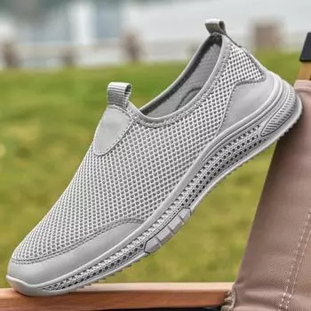 Модные мужские летние кроссовки для активного отдыха, дышащие мокасины без застежек, повседневная мужская обувь с вырезами, противоскользящая сетчатая обувь, водонепроницаемые туфли на плоской подошве для ходьбы 38 чёрный