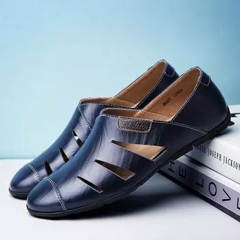 Модные мужские летние мокасины из натуральной кожи, модные туфли с вырезами, новые удобные классные мужские туфли на плоской подошве, оригинальные повседневные сандалии для мужчин 37 чёрный