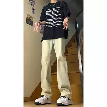 Модные мужские летние новые джинсы Micro Speaker Yellow Mud в стиле хип-хоп, модные уличные модные красивые брюки Rascal S светло-синий