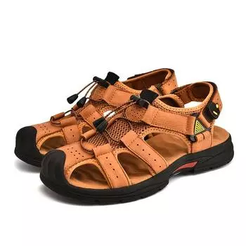 Модные мужские летние новые кожаные сандалии мужские повседневные пляжные туфли нескользящие тапочки сандалии мужские сандалии мужские сандалии из натуральной кожи мужские сандалии 38 чёрный