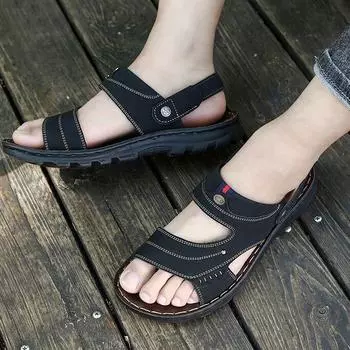 Модные мужские летние новые сандалии и тапочки мужские кожаные сандалии для взрослых пляжная обувь на толстой подошве нескользящие кожаные сандалии с открытым носком 39 коричневый