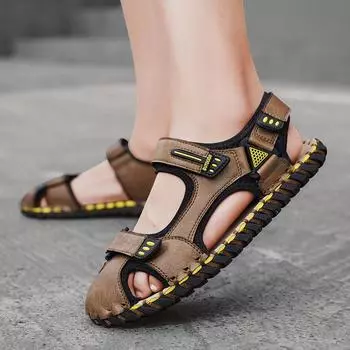 Модные мужские летние повседневные сандалии ручной работы, размер 38-46, абсолютно новые, мужские, дышащие и нескользящие, пляжные туфли с крайней плотью 38 чёрный