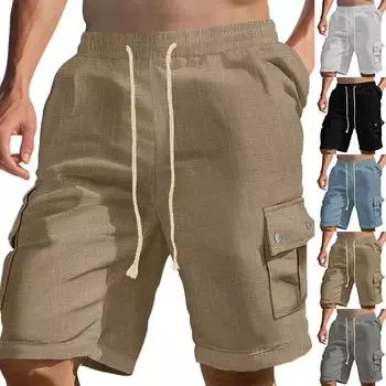 Модные мужские летние шорты для баскетбола из бамбукового хлопка с несколькими карманами, повседневные, прямые, мужские S чёрный