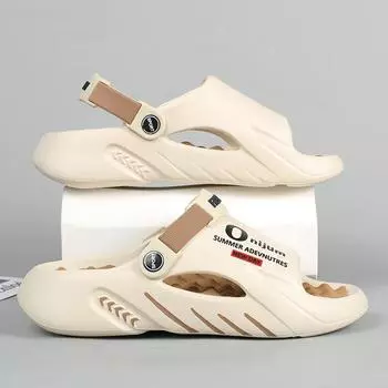 Модные мужские массажные тапочки, домашние уличные сандалии, пляжная повседневная обувь, шлепанцы, мужские сандалии большого размера, удобные мягкие большие размеры 38 бежевый