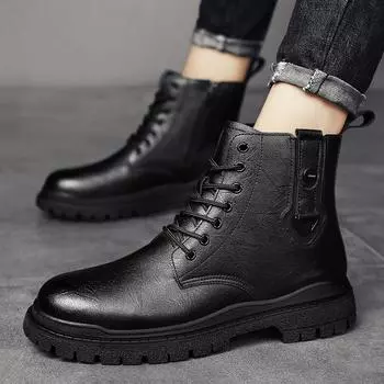 Модные мужские модные универсальные ботинки из натуральной кожи, водонепроницаемые износостойкие походные ботинки 2024 года, новые высокие кроссовки, повседневные ботинки на платформе 38