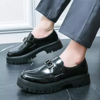 Модные мужские мокасины из лакированной кожи Slip On Thick Tottom для мужчин Дерби Туфли на открытом воздухе Повседневные оригинальные мокасины для мужчин Официальные туфли 6.5 чёрный