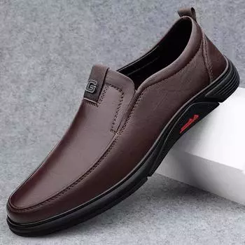 Модные мужские мокасины из натуральной кожи, мягкие нескользящие резиновые деловые туфли, повседневная мужская кожаная обувь ручной работы, универсальная обувь без застежек 38 чёрный