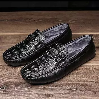Модные мужские мокасины из натуральной кожи, роскошные мокасины без застежек, повседневные туфли для вождения с мехом, зимняя теплая обувь, мужские туфли-лодочки, размер 38-45 38