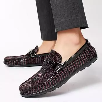 Модные мужские мокасины из натуральной кожи, мягкие мокасины, мужская обувь без застежек, удобная повседневная мужская обувь, универсальная мужская офисная обувь 36 вино красного