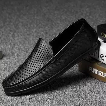 Модные мужские мокасины из натуральной кожи, коричневые, черные, из коровьей кожи, пенни-лоферы, мужская офисная обувь для взрослых, мокасины с полыми стенками, обувь для вождения, досуг 36 чёрный