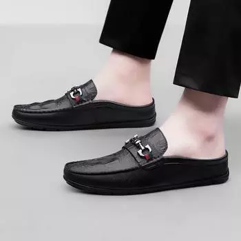 Модные мужские мокасины из натуральной кожи, новые полутапочки, мужские тапочки, новые модные туфли-лодочки для мужчин, дышащие туфли-лодочки Muller 37 чёрный