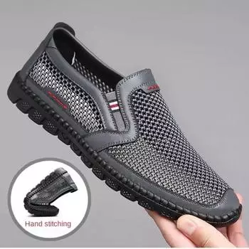Модные мужские мокасины, летние дышащие сетчатые туфли, повседневная обувь с вырезами, легкие прогулочные туфли на плоской подошве, кроссовки для вождения для мужчин 38 серый