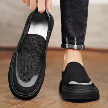 Модные мужские мокасины, летняя повседневная обувь, мужские кроссовки из плотной ткани хорошего качества, новые дышащие мужские туфли без застежек, вулканизированные 39 чёрный