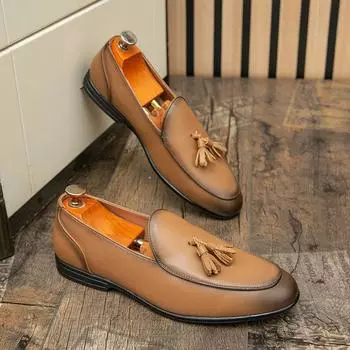 Модные мужские мокасины повседневные кожаные туфли с кисточками туфли на плоской подошве для вождения модельные туфли 39 чёрный