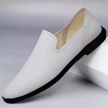 Модные мужские мокасины ручной работы из натуральной кожи, мужская повседневная обувь, дышащая обувь для ходьбы, новое поступление, обувь для вождения, мокасины без застежек 37 чёрный