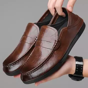 Модные мужские мокасины Slip-On Luxury fashion Leather 2024 новые весенне-осенние мужские повседневные туфли для отдыха на открытом воздухе Плоские деловые туфли мужские Трендовые мокасины 6.5 чёрный
