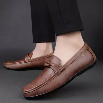 Модные мужские мокасины в стиле ретро, повседневная обувь из натуральной кожи, мокасины ручной работы, дышащие мужские туфли для вождения, удобные мужские туфли без застежек на плоской подошве 37 синий