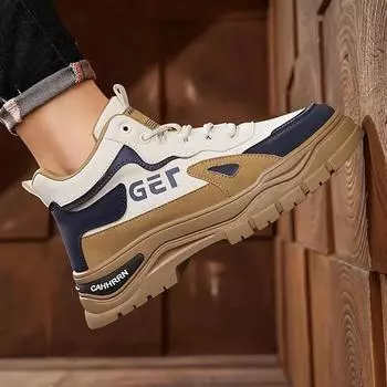 Модные мужские мотоциклетные ботинки с высоким голенищем, универсальные, модные, мужские рабочие туфли для отдыха на открытом воздухе, короткие, нескользящие, повседневные туфли для путешествий 39 серый