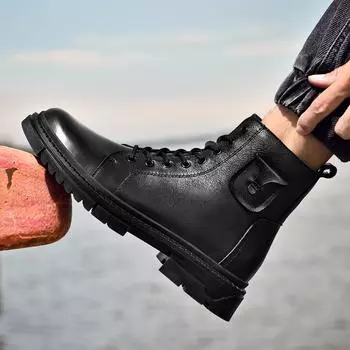 Модные мужские мотокроссовые ботинки из натуральной кожи, нескользящие зимние ботинки, повседневная обувь для мужчин с высоким берцем, зимняя обувь для снега 38